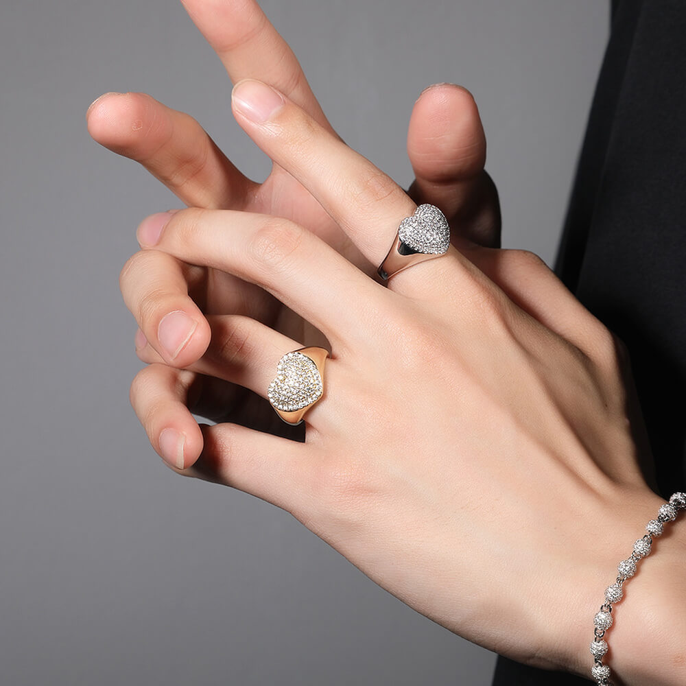 Copper Inlaid Zircon Heart-shaped Couple Ring02 | iceremix.com