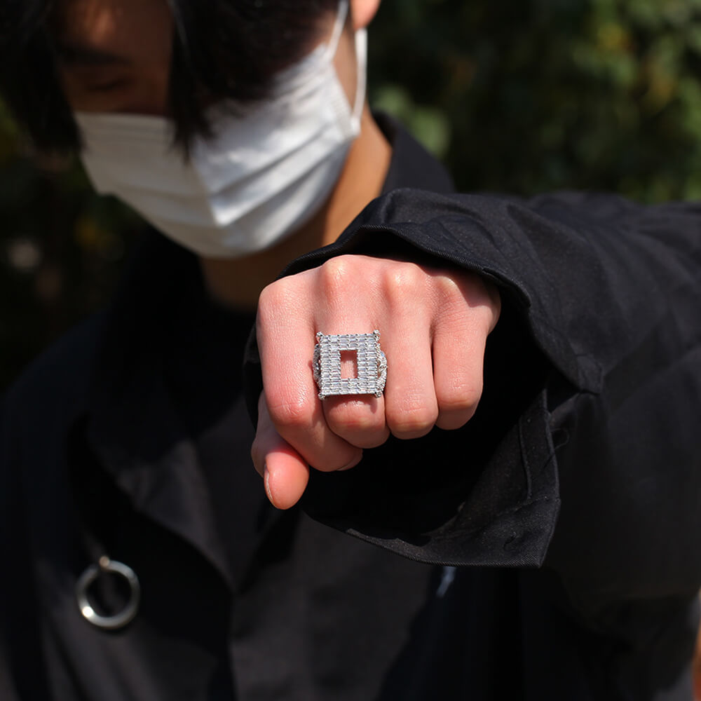 Cubic Zirconia Hollow Men's Ring