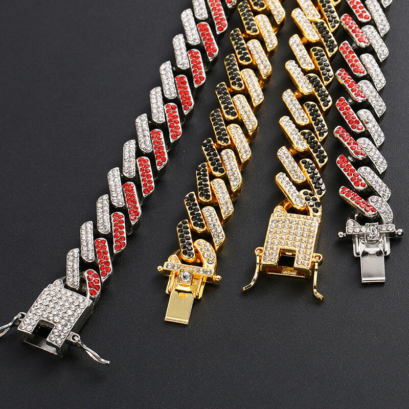 Hip-Hop Inlaid Colorful Diamond Alloy Butterfly Clasp Cuban Necklace