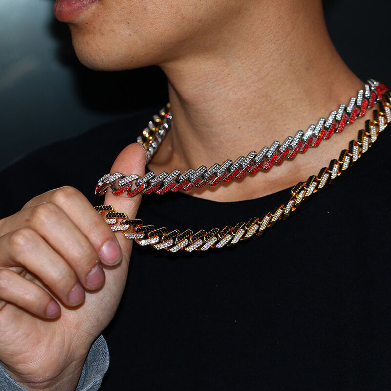 Hip-Hop Inlaid Colorful Diamond Alloy Butterfly Clasp Cuban Necklace02 | Iceremix.com