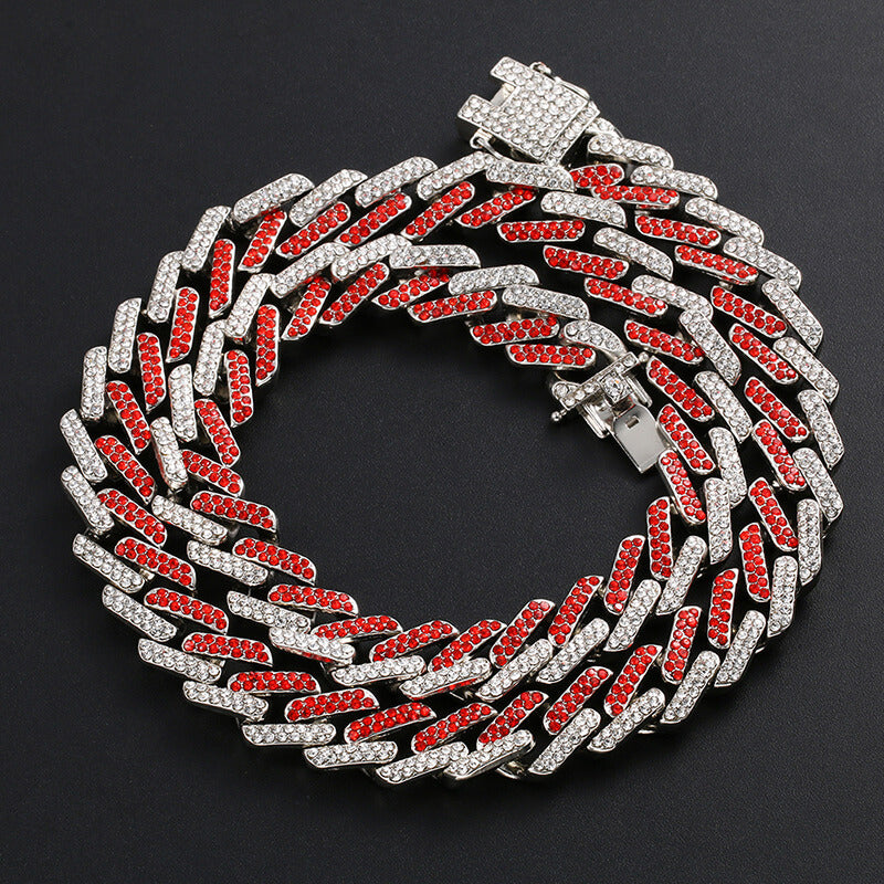 Hip-Hop Inlaid Colorful Diamond Alloy Butterfly Clasp Cuban Necklace01 | Iceremix.com