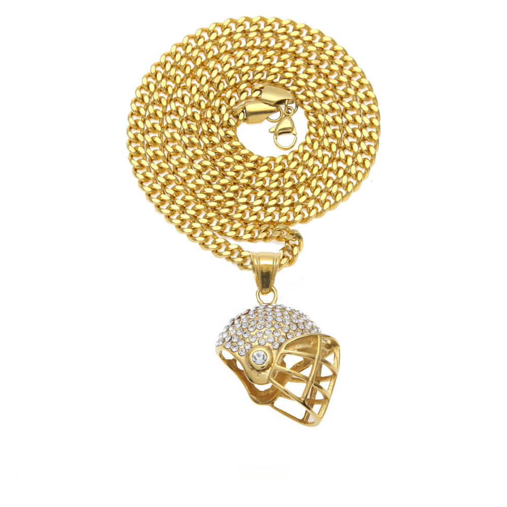 Hip Hop Baseball Football Helmet Stainless Steel Diamond Pendant03 | iceremix.com