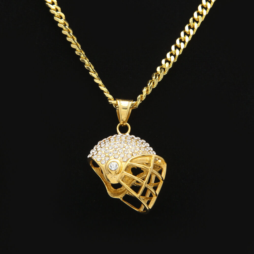 Hip Hop Baseball Football Helmet Stainless Steel Diamond Pendant01 | iceremix.com