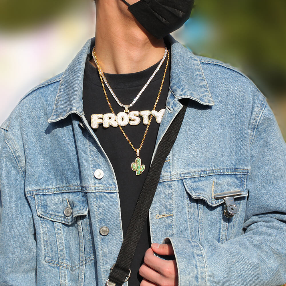 Hip Hop Cactus Inlaid Zircon Pendant