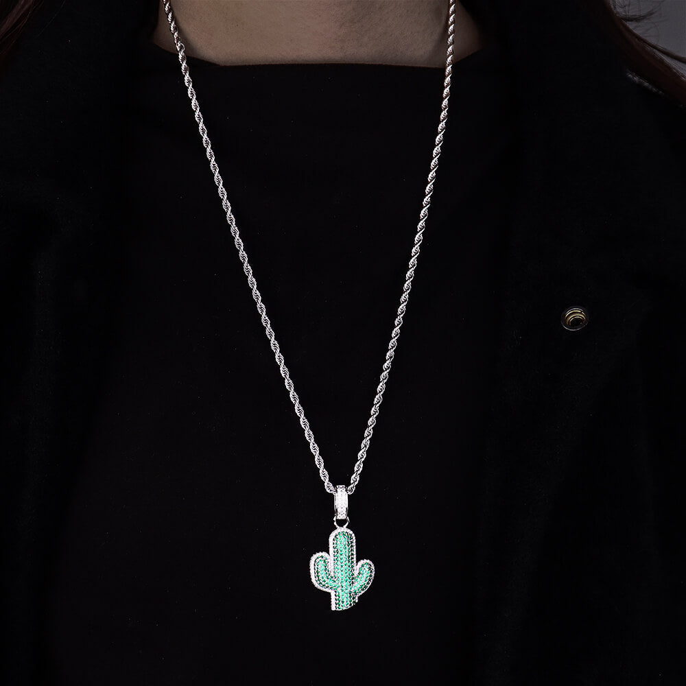 Hip Hop Cactus Inlaid Zircon Pendant