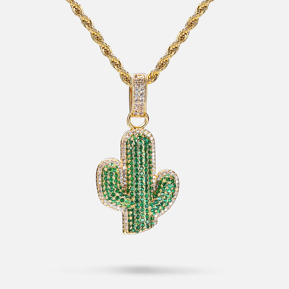 Hip Hop Cactus Inlaid Zircon Pendant