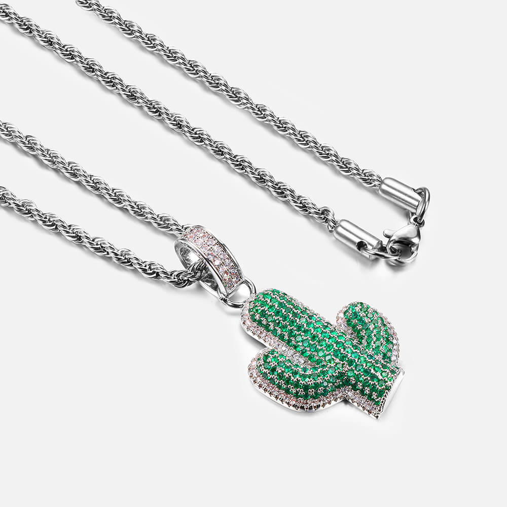 Hip Hop Cactus Inlaid Zircon Pendant