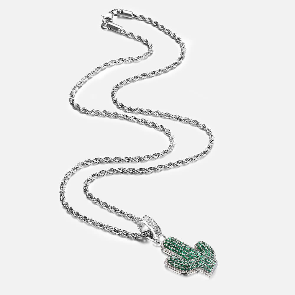 Hip Hop Cactus Inlaid Zircon Pendant