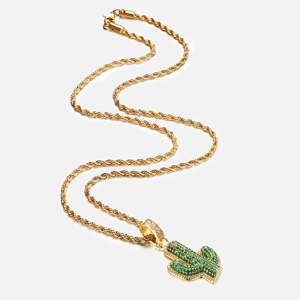 Hip Hop Cactus Inlaid Zircon Pendant