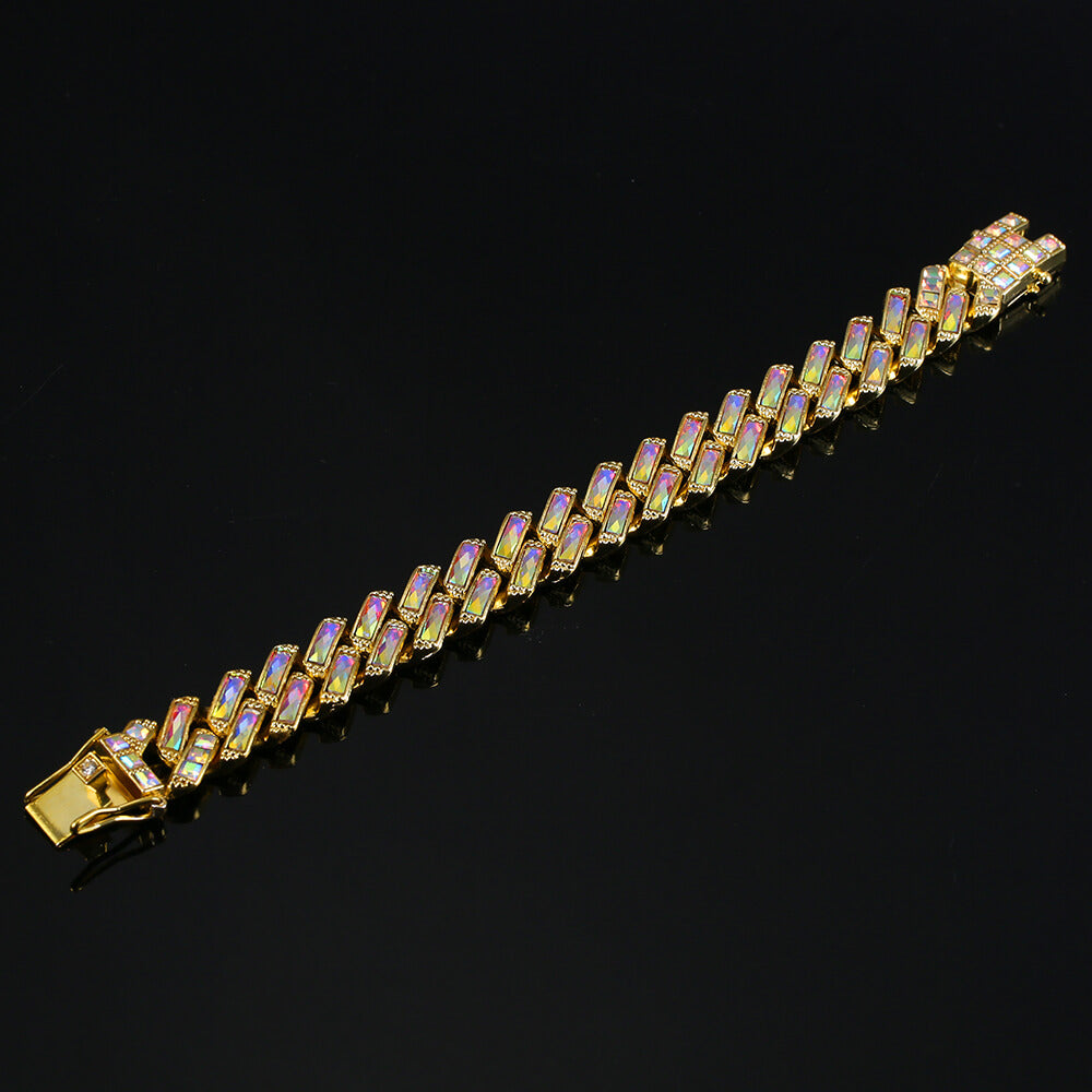 Hip Hop Cuban Chain Colorful Rhinestone Bracelet