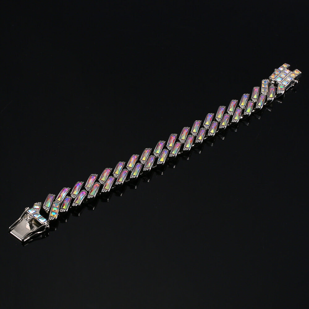 Hip Hop Cuban Chain Colorful Rhinestone Bracelet