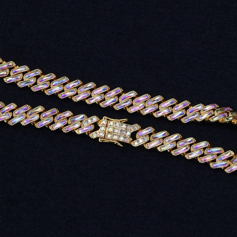 Hip Hop Cuban Chain Colorful Rhinestone Necklace