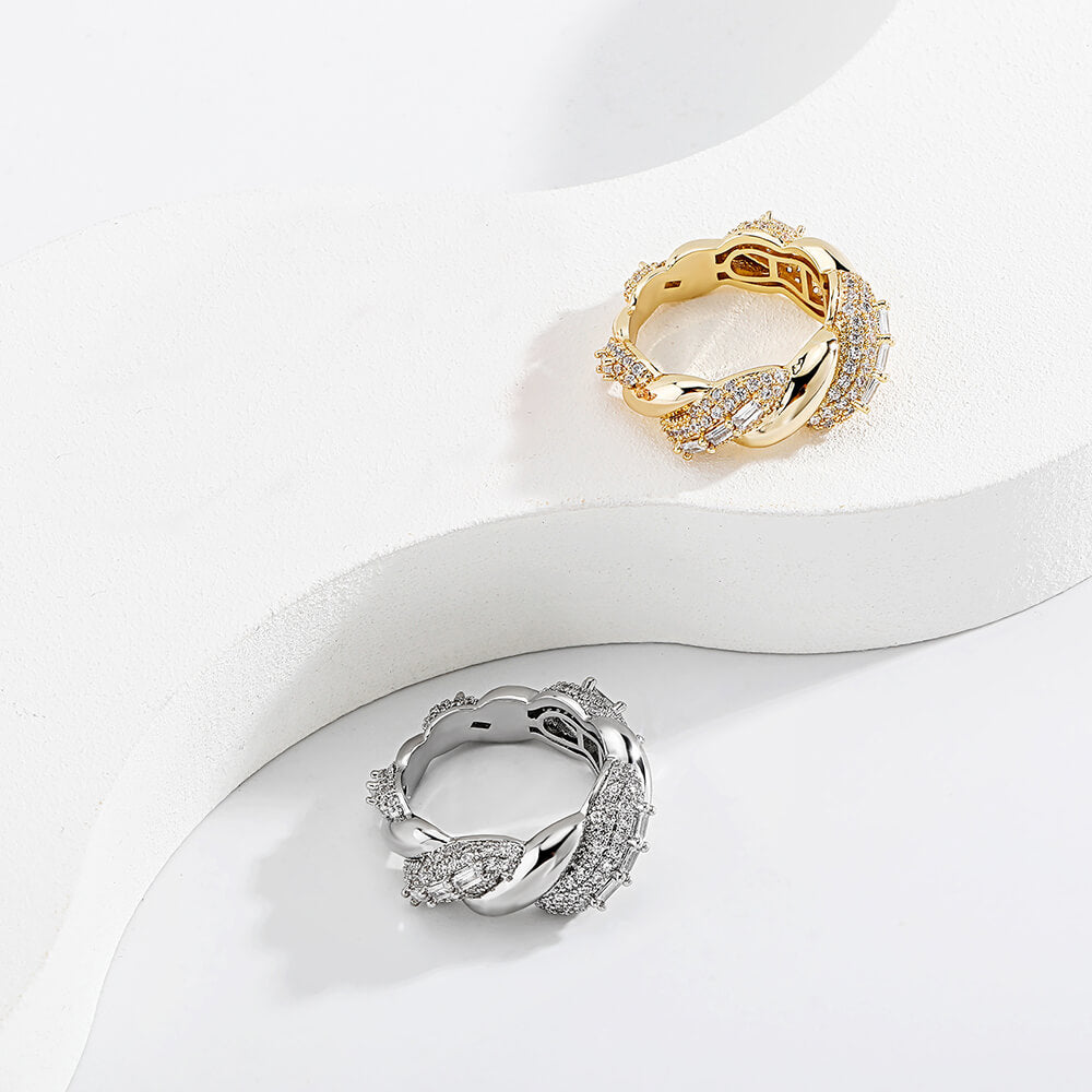 Hip Hop Micro Inlaid Twisted Zircon Ring