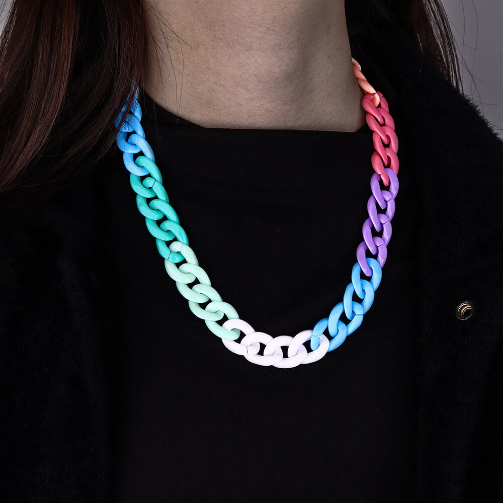 Hip Hop Rainbow Acrylic Cuban Chain Necklace