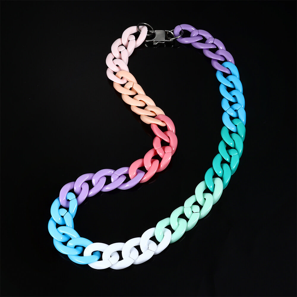 Hip Hop Rainbow Acrylic Cuban Chain Necklace