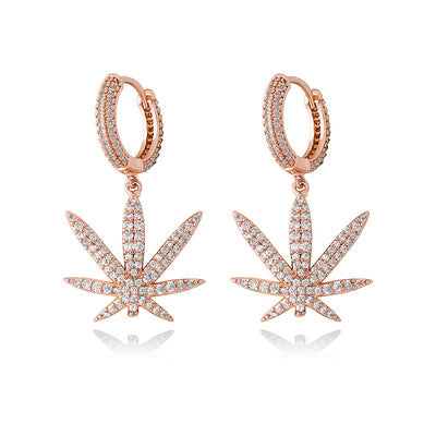 Iced Maple Leaf Dangle Hoop Earrings