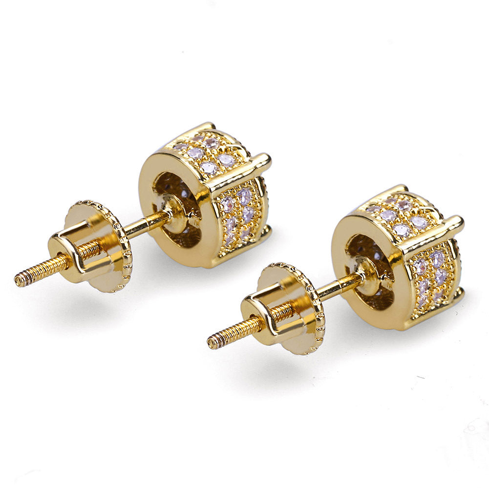 Iced Round Cut Stud Earrings in Gold