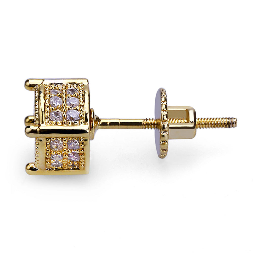 Iced Round Cut Stud Earrings in Gold