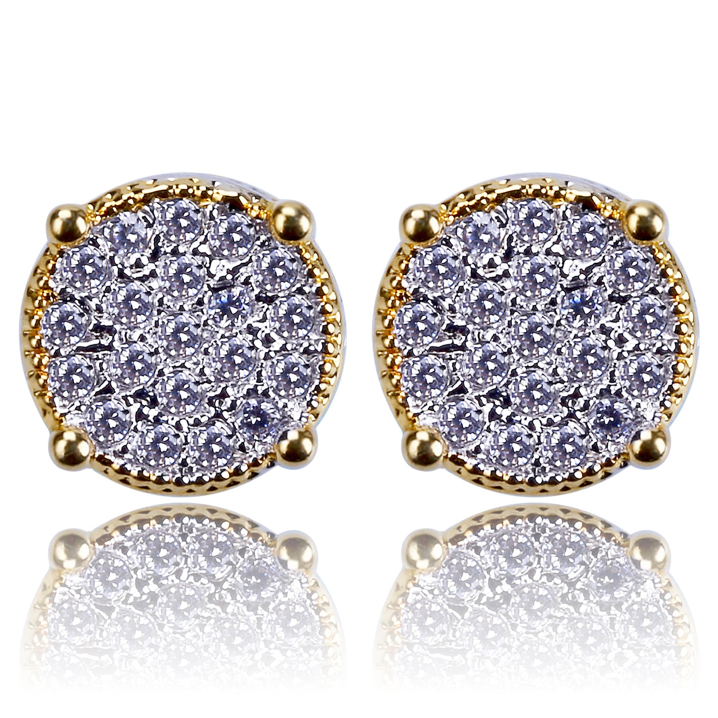 Iced Round Cut Stud Earrings in Gold