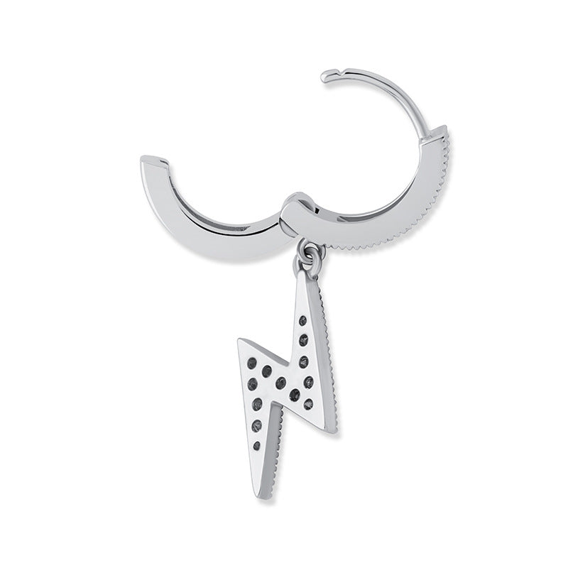 Iced Lightning Bolt Dangle Hoop Earrings