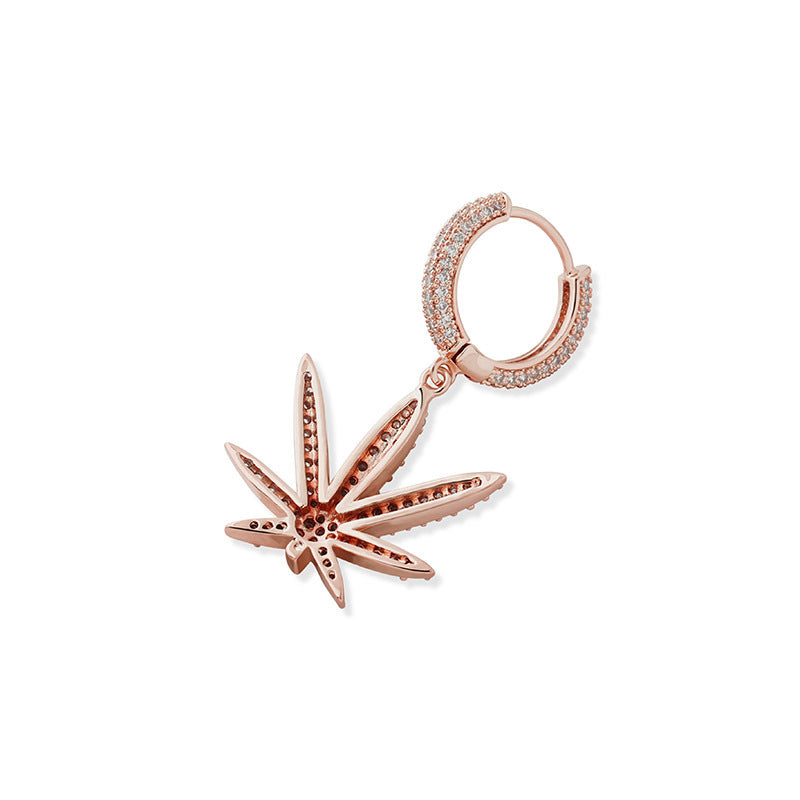 Iced Maple Leaf Dangle Hoop Earrings