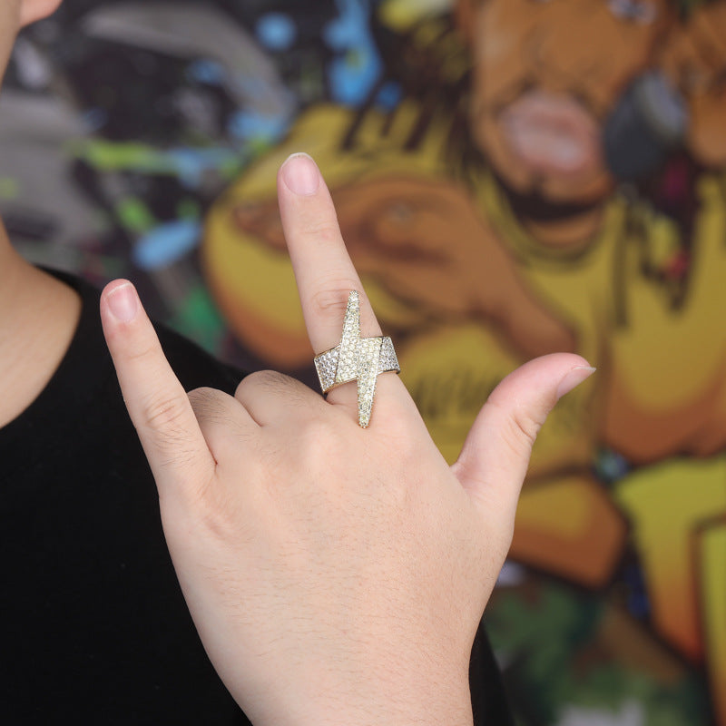Iced Lightning Bolt Hip Hop Full Gem Ring