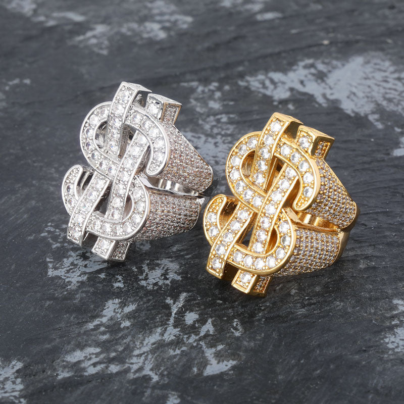 Iced Dollar Sign Money Hip Hop Ring