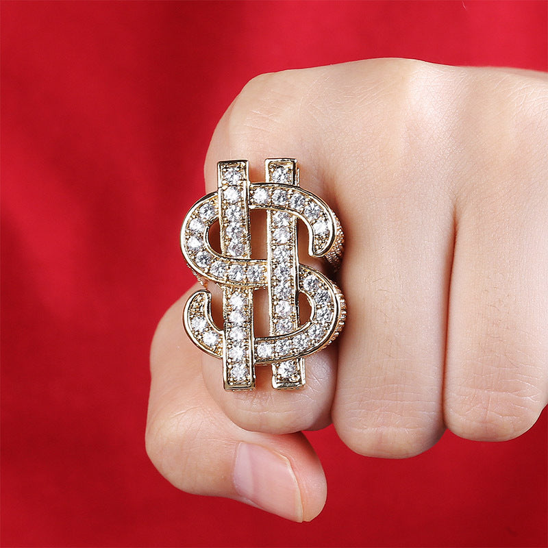 Iced Dollar Sign Money Hip Hop Ring