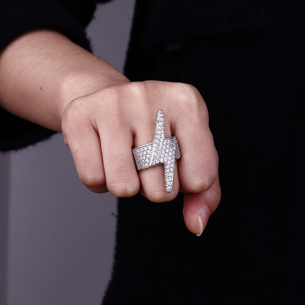 Iced Lightning Bolt Hip Hop Full Gem Ring
