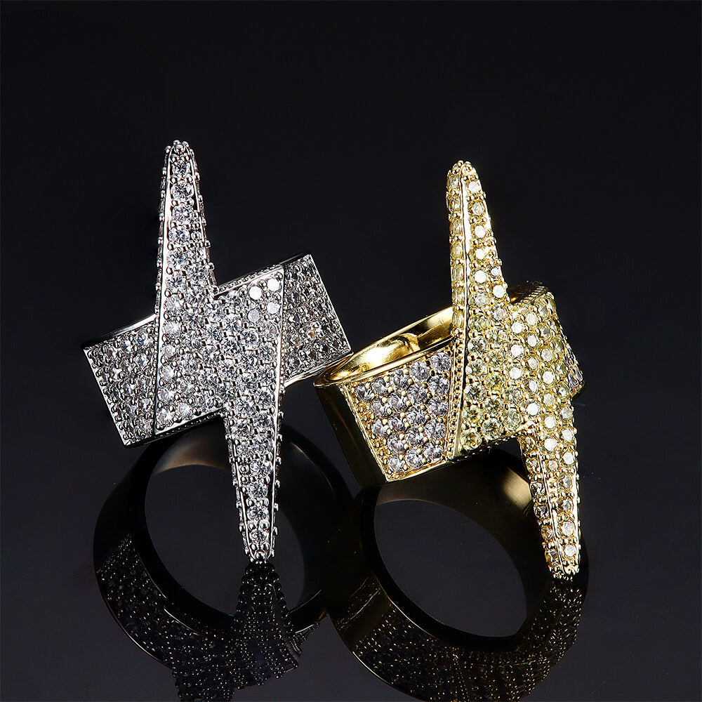 Iced Lightning Bolt Hip Hop Full Gem Ring