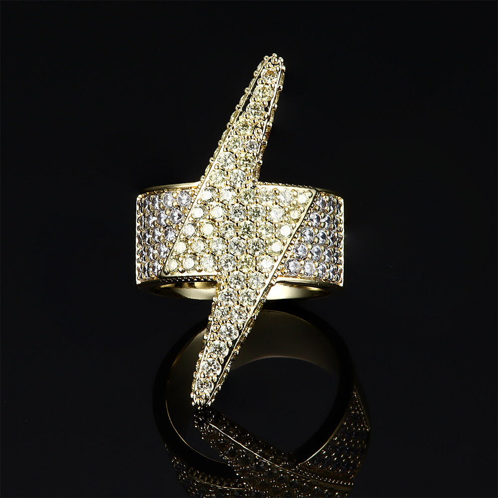 Iced Lightning Bolt Hip Hop Full Gem Ring