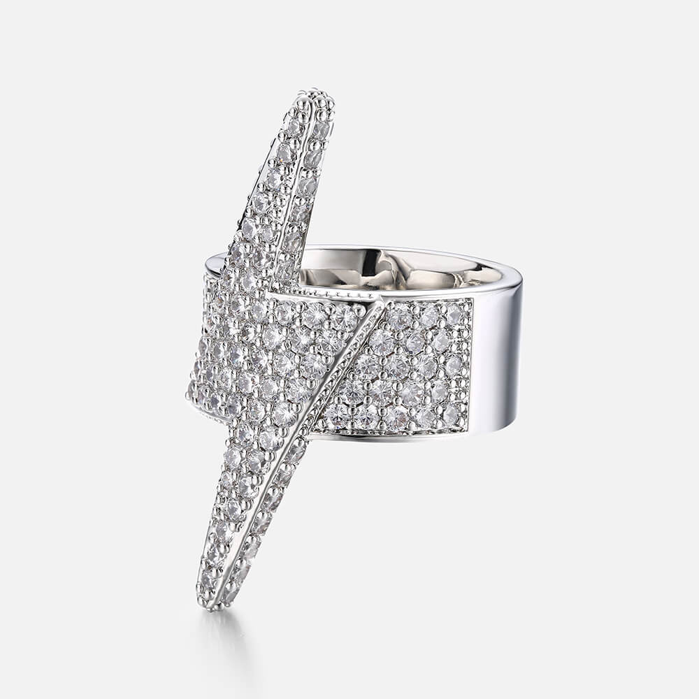 Iced Lightning Bolt Hip Hop Full Gem Ring