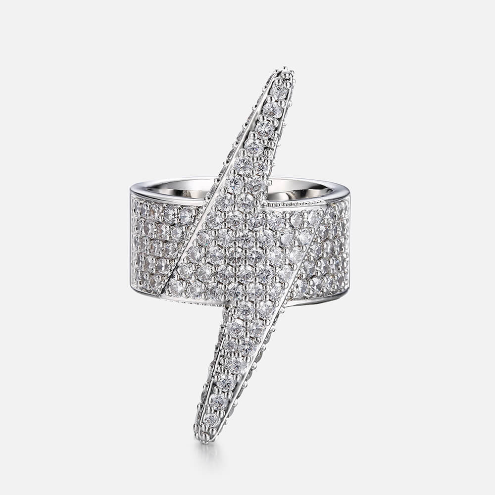 Iced Lightning Bolt Hip Hop Full Gem Ring
