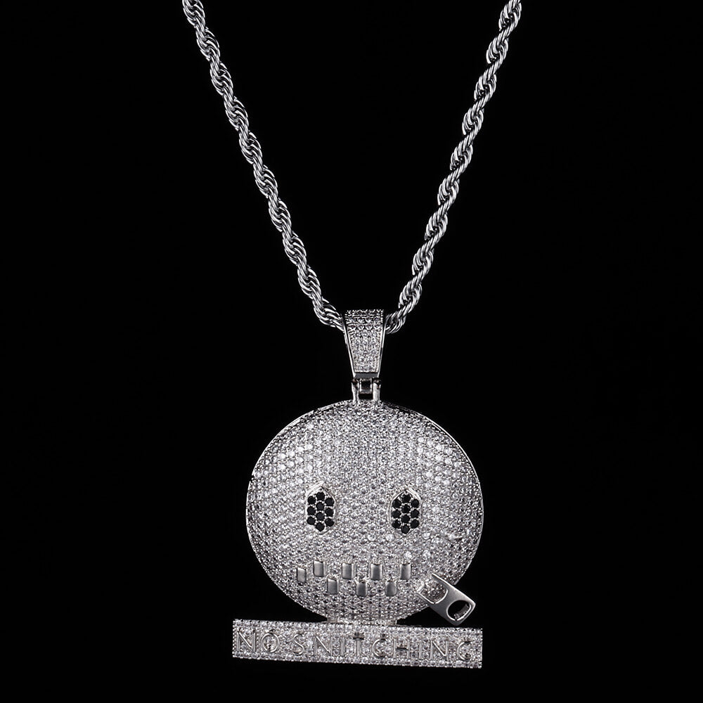 Iced Zipper Shut Up Emoji Pendant