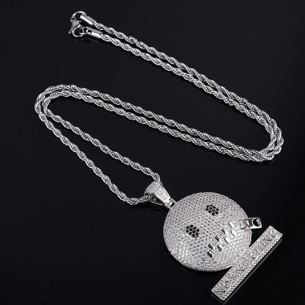 Iced Zipper Shut Up Emoji Pendant