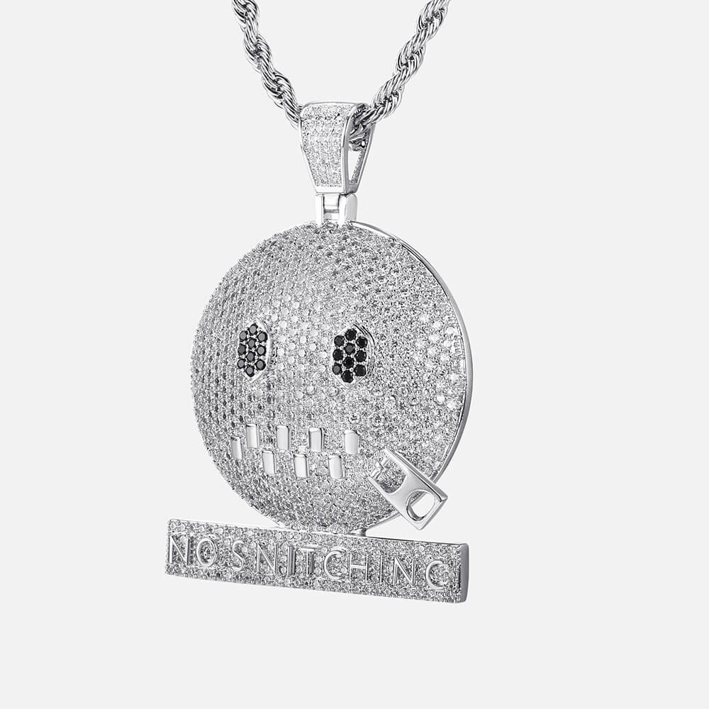 Iced Zipper Shut Up Emoji Pendant