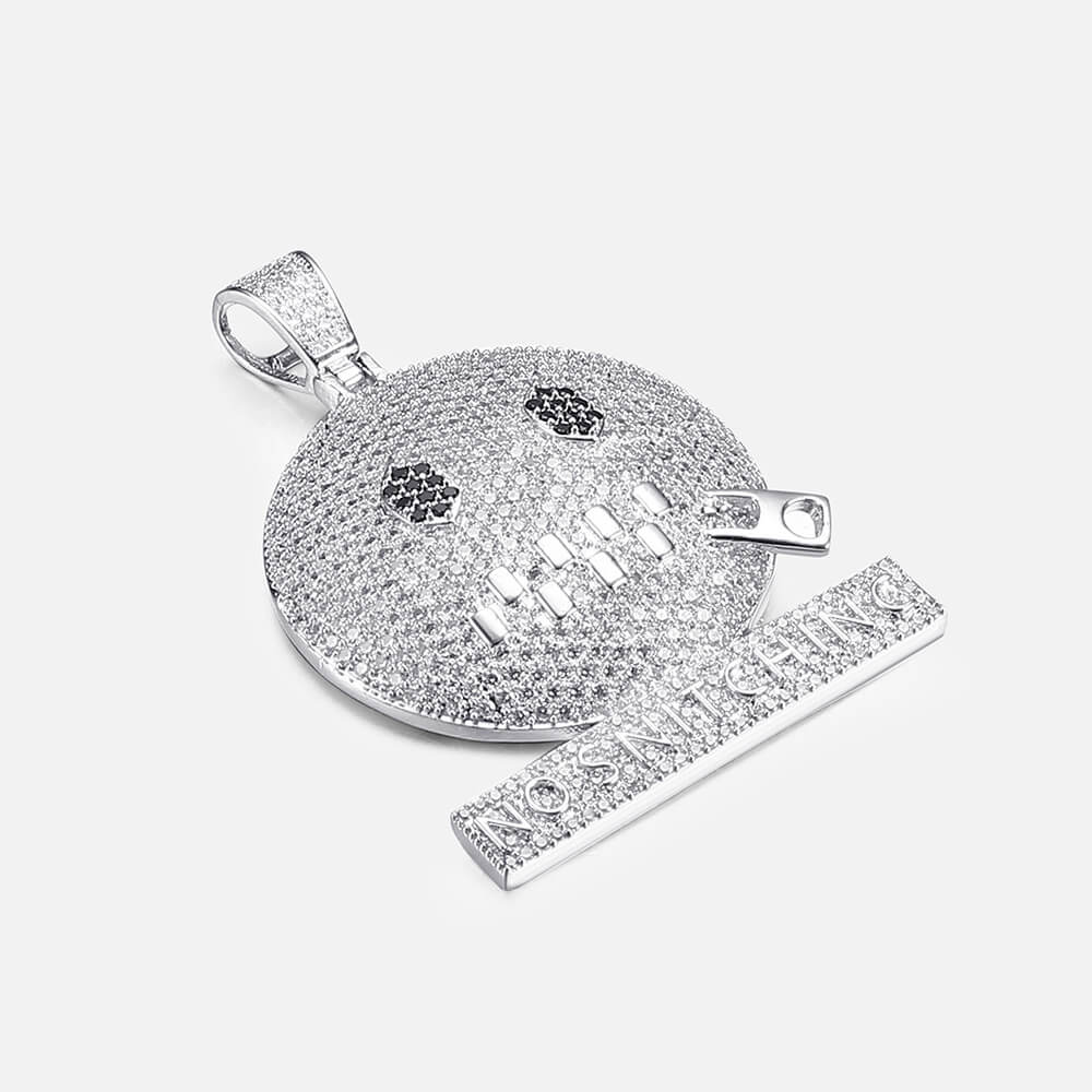 Iced Zipper Shut Up Emoji Pendant