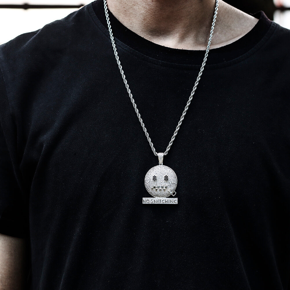 Iced Zipper Shut Up Emoji Pendant