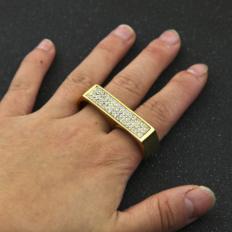 Rock Double Hole Diamond Men's Ring