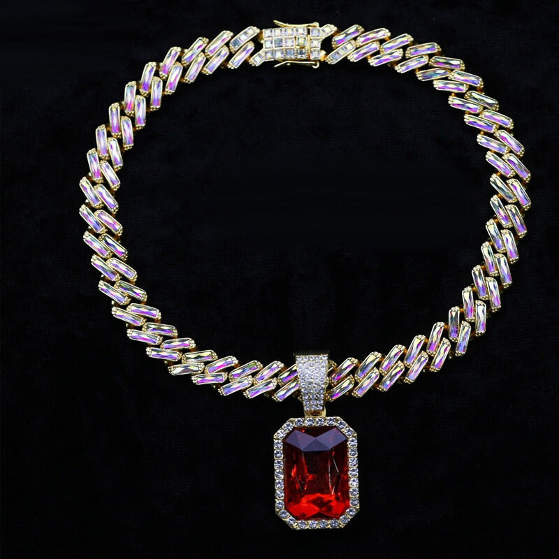 Ruby and Diamond Cuban Chain Pendant