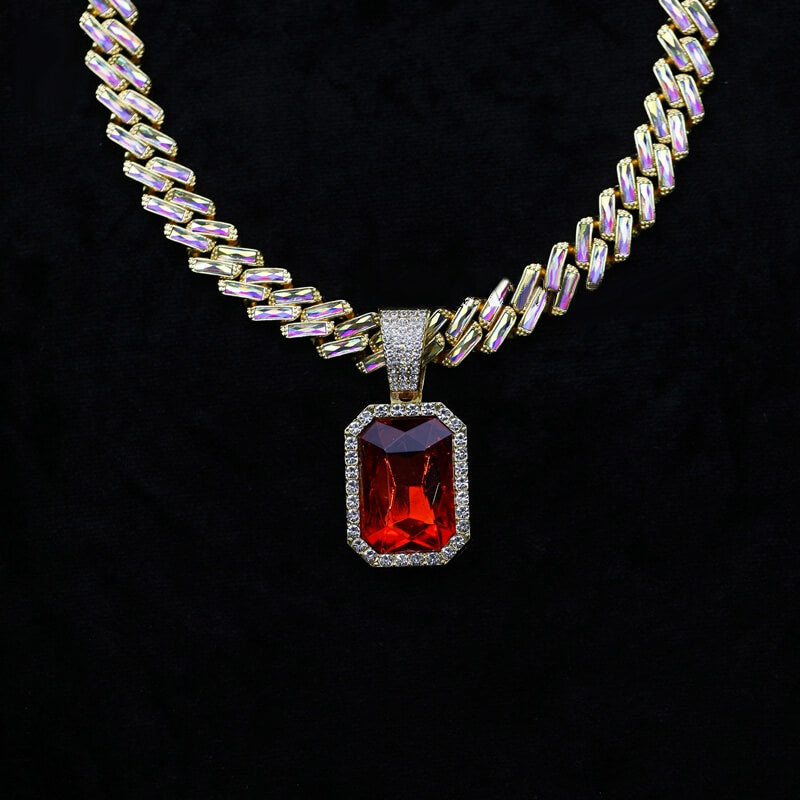 Ruby and Diamond Cuban Chain Pendant
