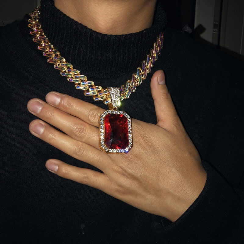 Ruby and Diamond Cuban Chain Pendant