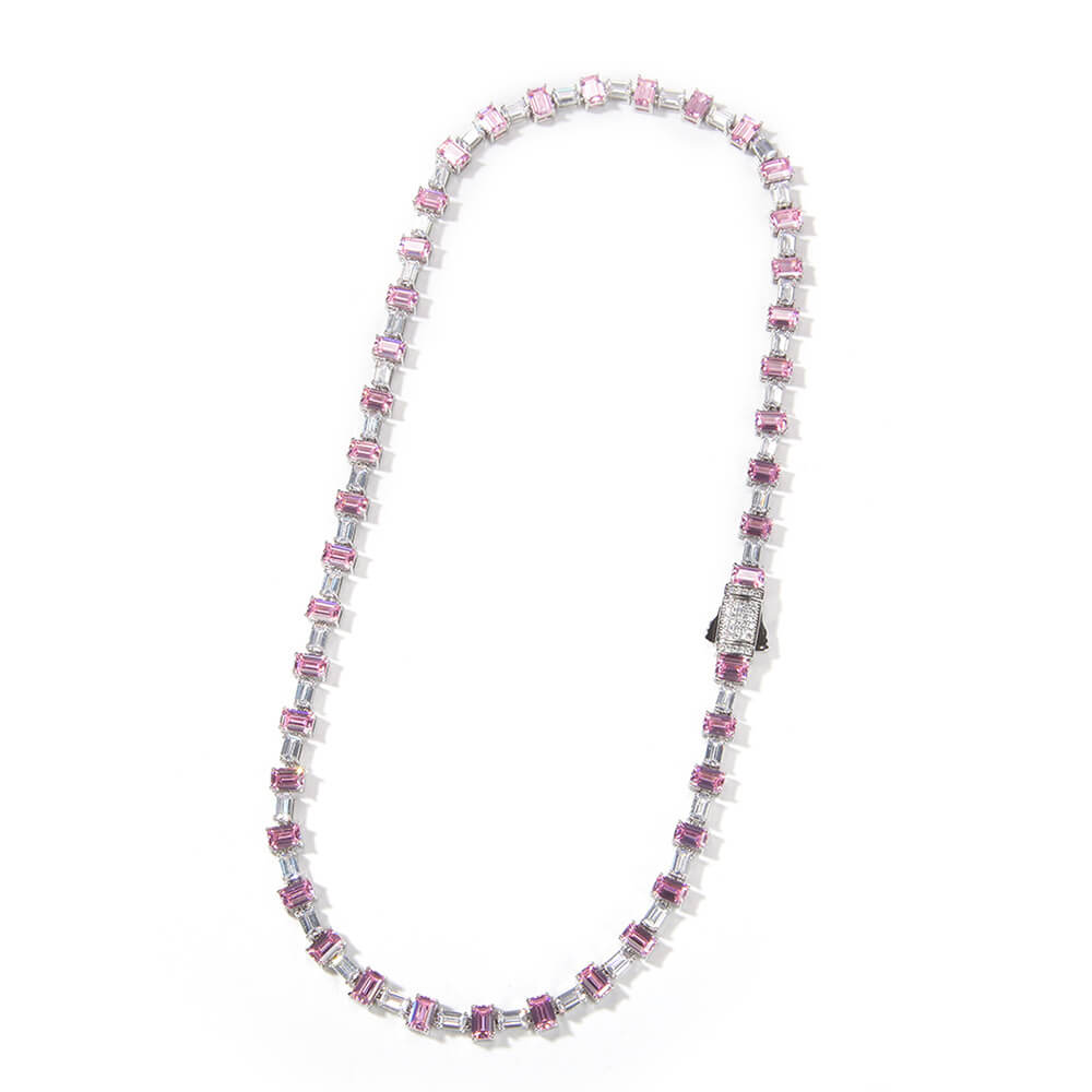 Silver And Pink Hip Hop Zircon Necklace