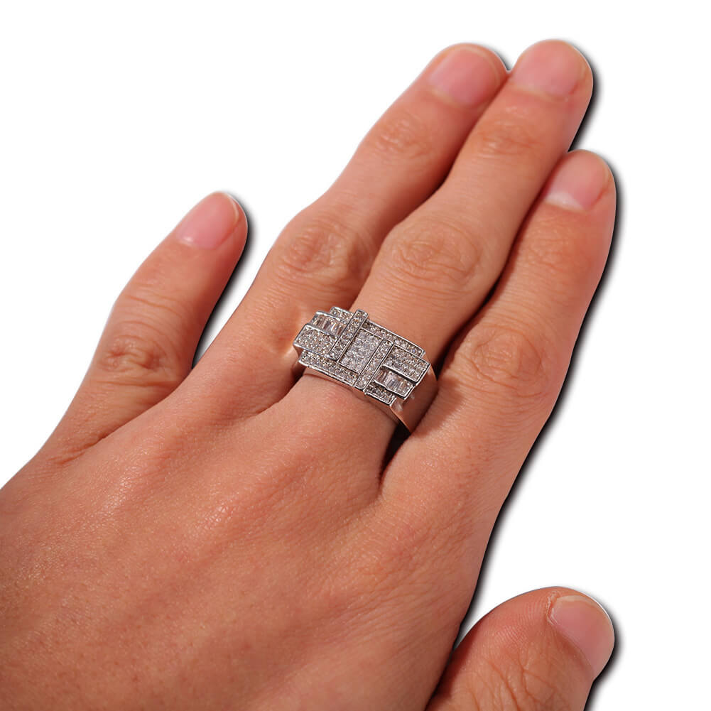Staggered Lines Cz Stone Ring