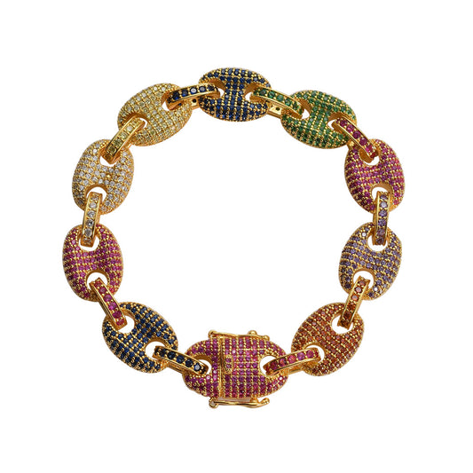 Colorful Zircon Coffee Bean Shape Hip Hop Bracelet