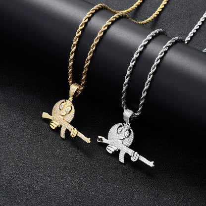 Bling Bling Hip Hop Cartoon Emoji AK Gun Pendant