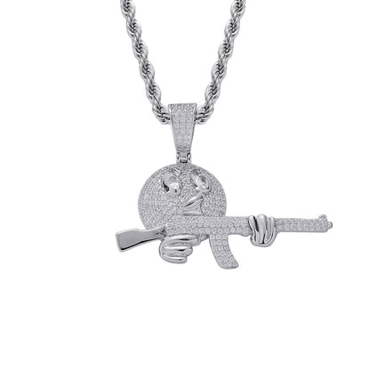 Bling Bling Hip Hop Cartoon Emoji AK Gun Pendant