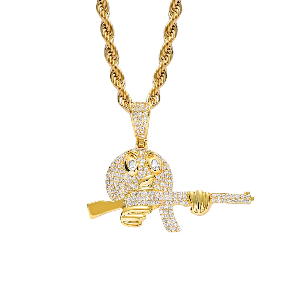 Bling Bling Hip Hop Cartoon Emoji AK Gun Pendant