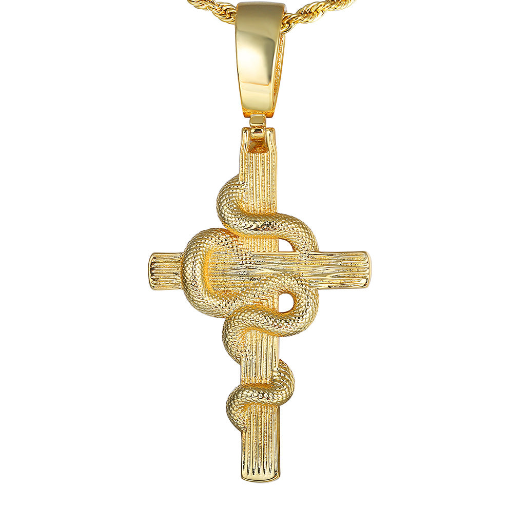Vintage Snake Winding Cross Micro-inlaid Zircon Pendant