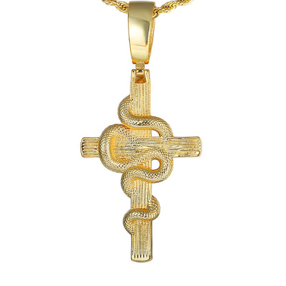 Vintage Snake Winding Cross Micro-inlaid Zircon Pendant
